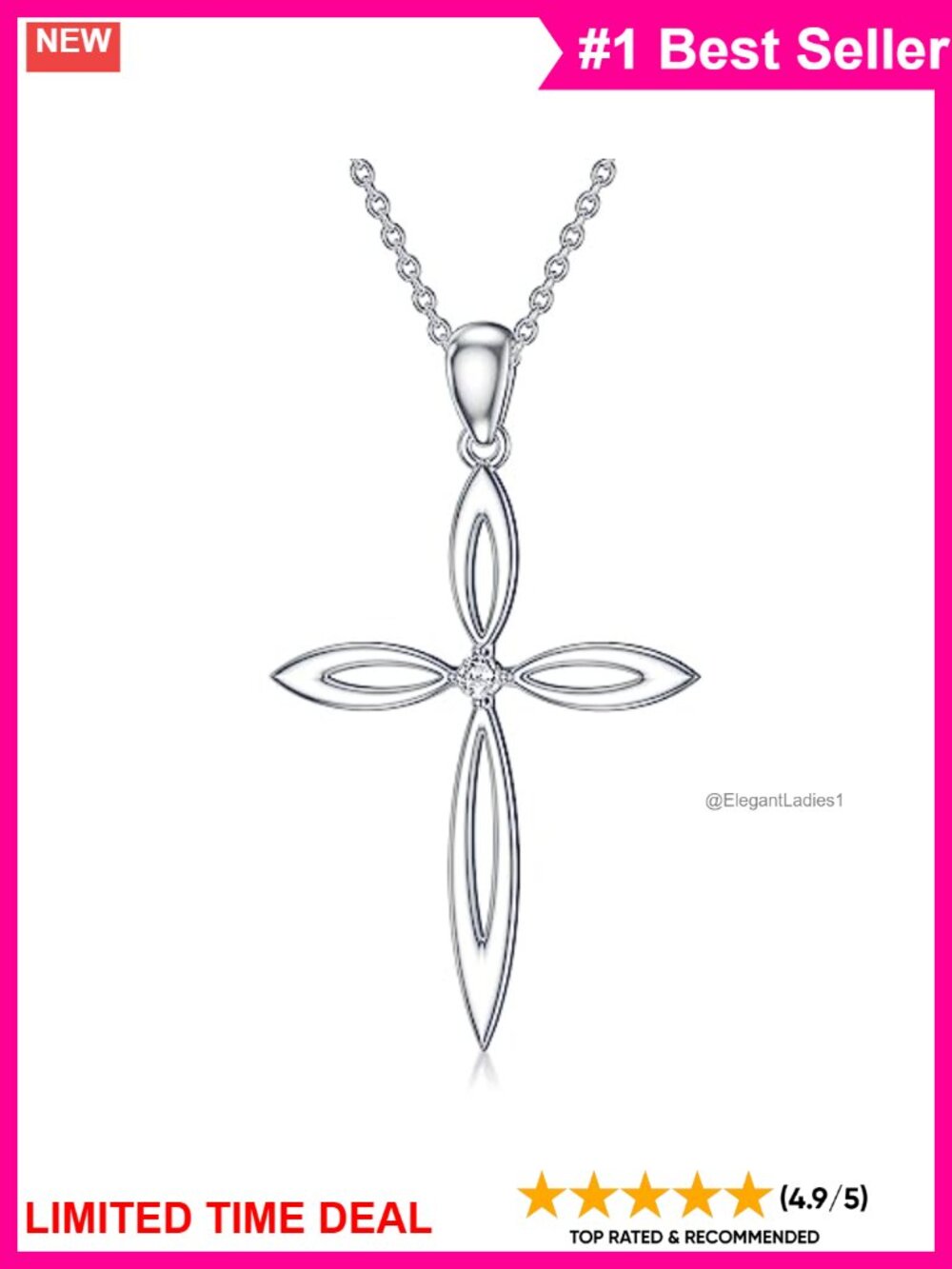 Diamond Cross Necklace 925 Sterling Silver Lab Grown Diamond Pendant